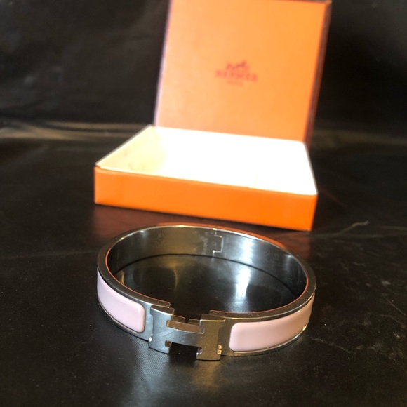 Hermes click H bracelet GM size 59 mm in Pink Mauve and silver, boxed - Picture 8 of 9